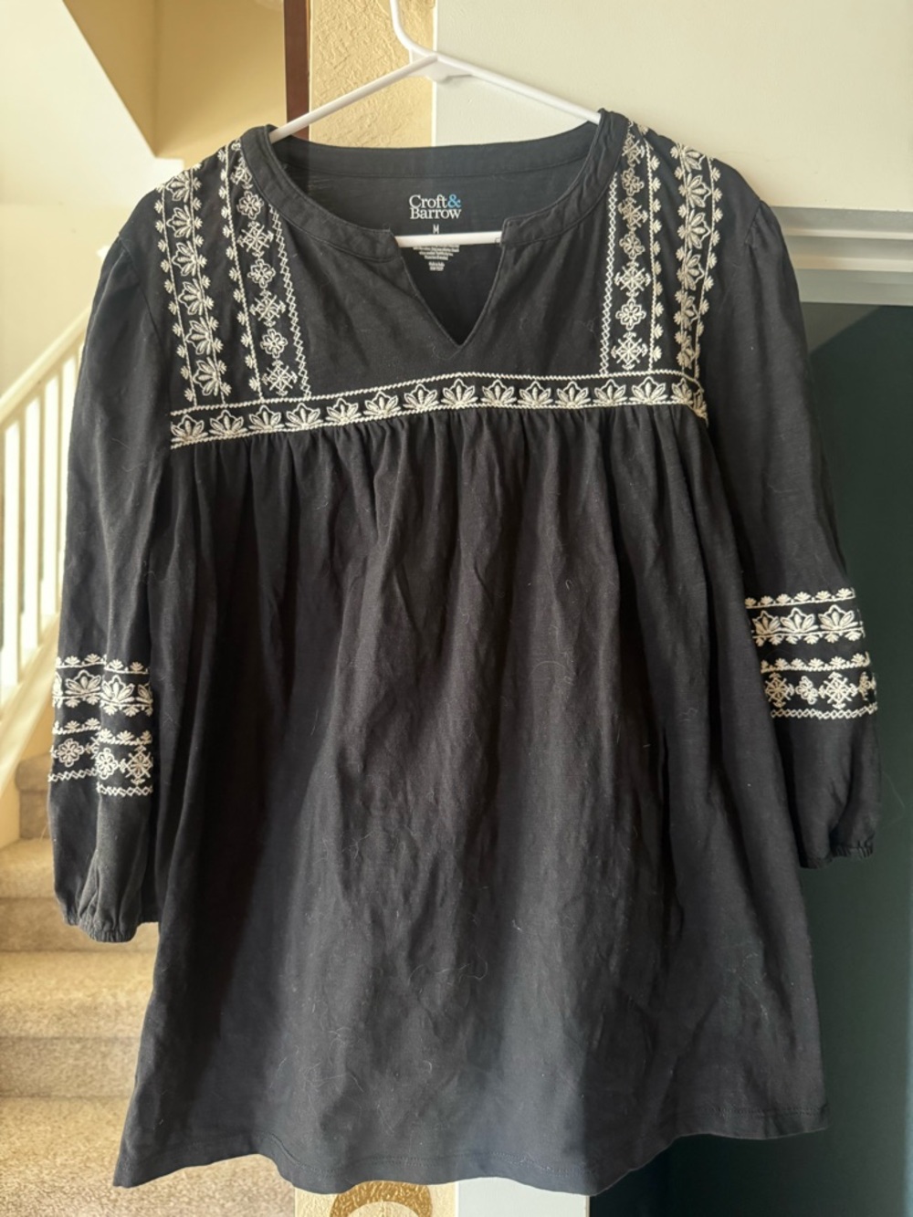 croft & barrow Black Tunic with Cream Embroidery
